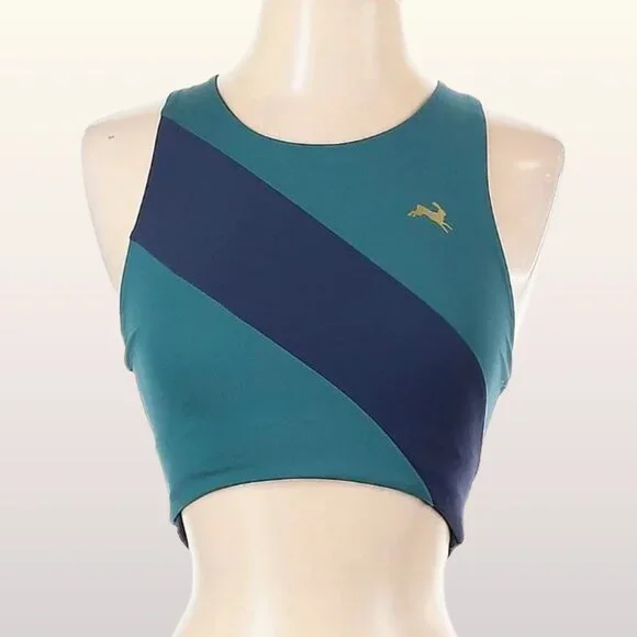 Tracksmith Bell Lap Crop Top size Medium Everglade Green Navy Sash Rabbit Logo - Picture 2 of 7